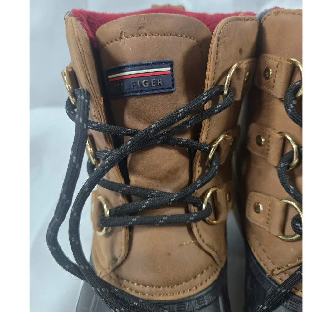 Tommy Hilfiger Womens Duck‎ Boots Tan Black Lace Up Winter Snow Shoes Size 7M